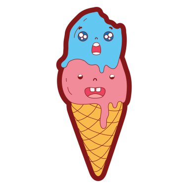 çizgi renk sevimli dondurma iki top kawaii kornet vektör çizim ile