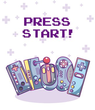 Basın Başlat videogame karikatür kavramı vektör çizim grafik tasarım