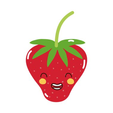 renkli sevimli starwberry kawaii gülümseme meyve vektör çizim