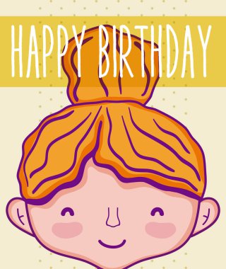 Mutlu Doğum günü kartı ile güzel kız çizgi film vektör çizim grafik tasarım