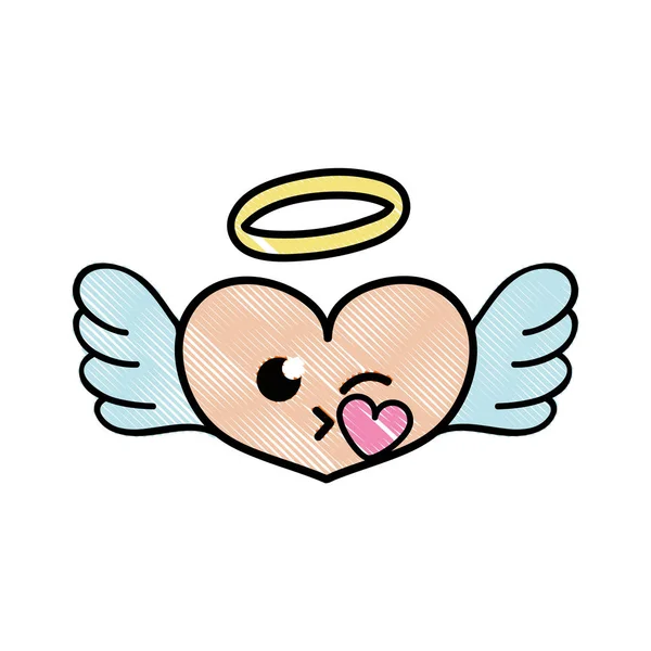 Grated Heart Angel Kiss Kawaii Cartoon Vector Illustration — Stock Vector