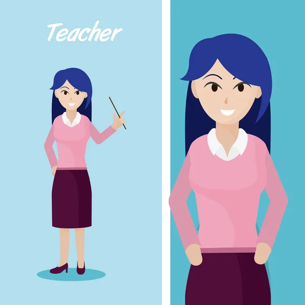 青色の背景ベクトル イラスト グラフィック デザインに若い先生の漫画 — ストックベクタ