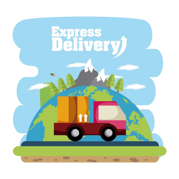 Express Entrega Camión Dibujos Animados Vector Ilustración Diseño Gráfico — Vector de stock