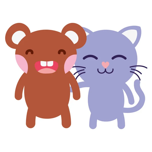 Urso Colorido Gato Animais Bonitos Amigos Ilustração Vetorial — Vetor de Stock