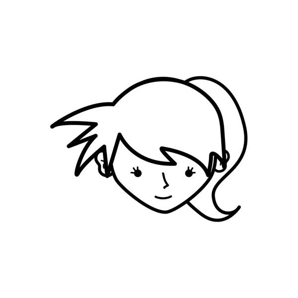 Ligne Avatar Fille Tête Avec Queue Cheveux Vecteur Illustration — Image vectorielle