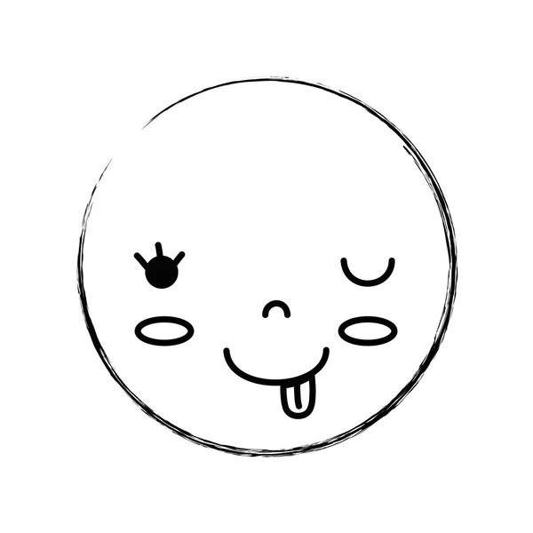 Figure Kawaii Head Cute Amusing Face Vector Illustration — Stock Vector
