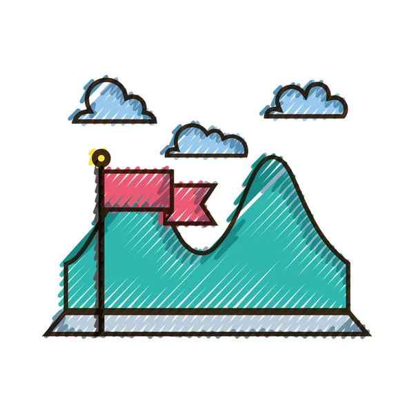 Paisagem Doodle Com Montanhas Nuvens Céu Bandeira Desenho Vetor Ilustração —  Vetores de Stock