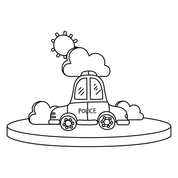 雲と太陽のベクトル図と線警察車サービス — ストックベクタ