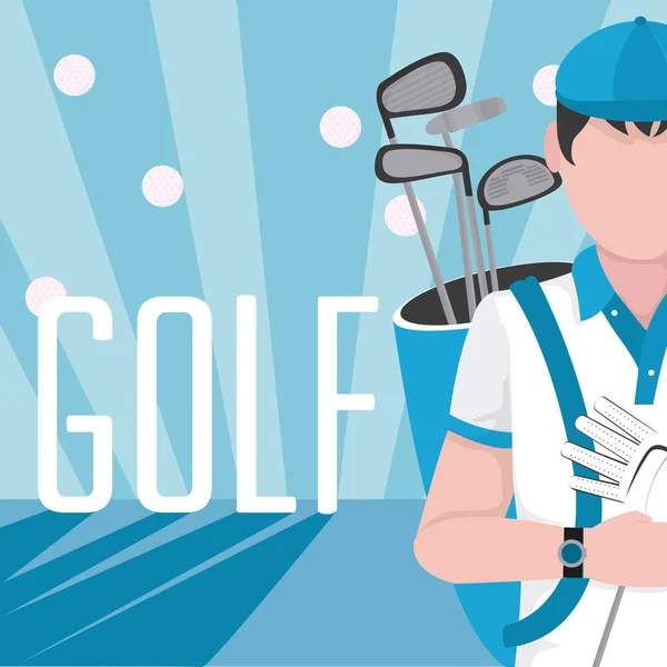 カラフルな背景ベクトル イラスト グラフィック デザイン上クラブとゴルフ男性プレーヤー — ストックベクタ
