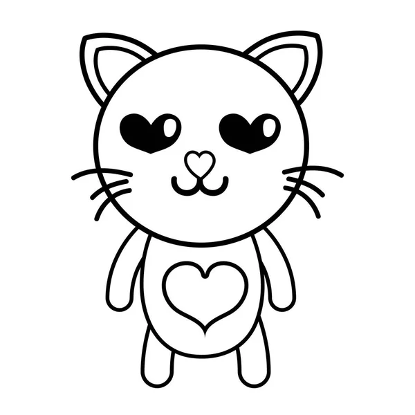 Line Enamored Cat Cute Feline Animal Vector Illustration — Stock Vector