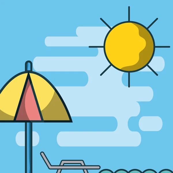 Sunchair と傘のベクトル イラスト グラフィック デザイン ランドス ケープします — ストックベクタ