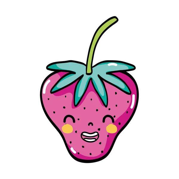 Sevimli Starwberry Kawaii Gülümseme Meyve Vektör Çizim — Stok Vektör
