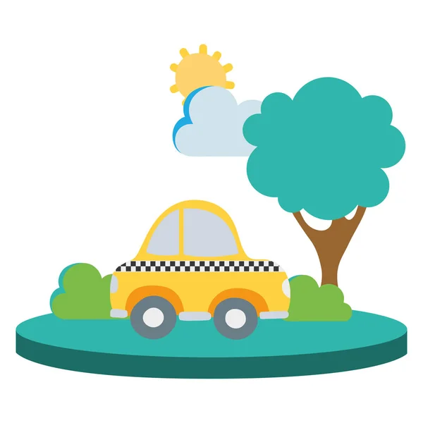 Colorful Taxi Car Service City Tree Vector Illustration — Stock Vector