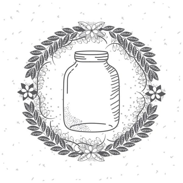 Rustic Glass Jar Leaves Hand Drawn Icon Vector Illustration Graphic — Stock Vector