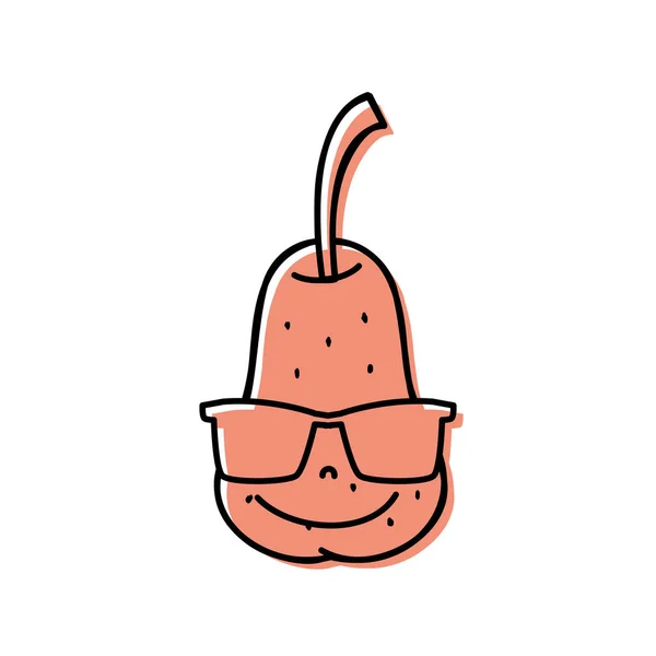 Color Happy Pear Fruit Sunglasses Kawaii Vector Illustration — Stock Vector