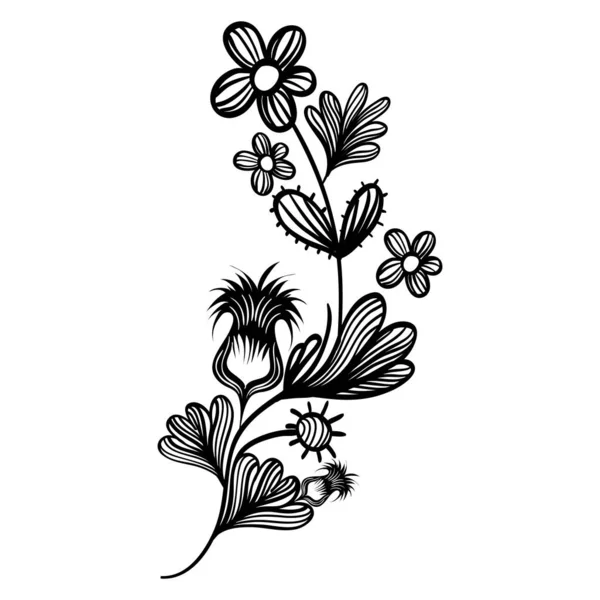 Kontur Naturalny Oddziałów Kwiaty Liści Dekoracji Wektor Ilustracja — Wektor stockowy