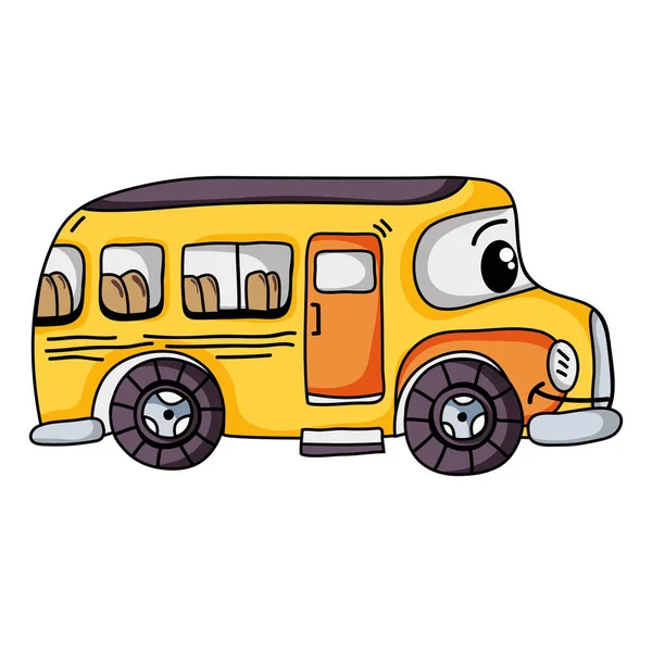 Kawaii Feliz Autobús Escolar Vector Transporte Ilustración — Archivo Imágenes Vectoriales