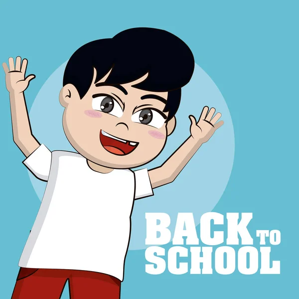 Cute Dan Bahagia Anak Sekolah Kartun Vektor Gambar Desain Gambar - Stok Vektor