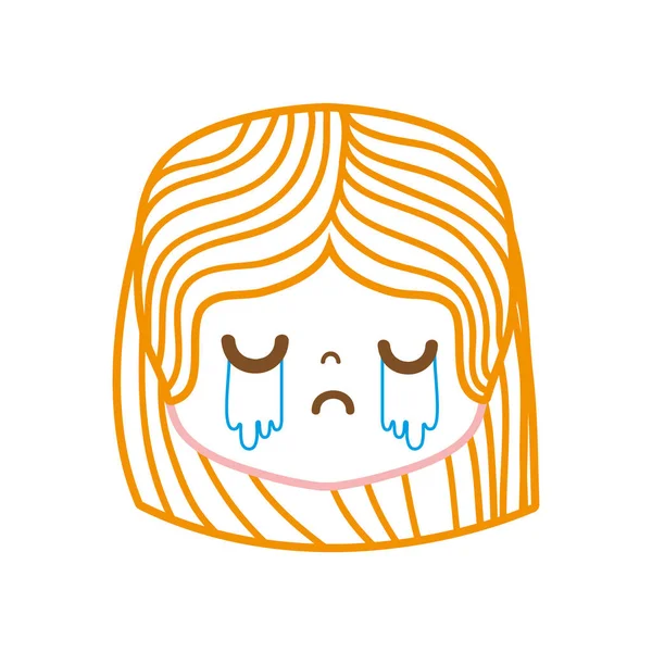 Línea Color Chica Cabeza Con Peinado Llanto Cara Vector Ilustración — Vector de stock
