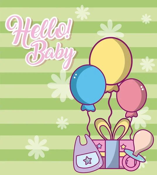 Hola Bebé Lindo Tierno Dibujos Animados Tarjeta Vector Ilustración Diseño — Vector de stock