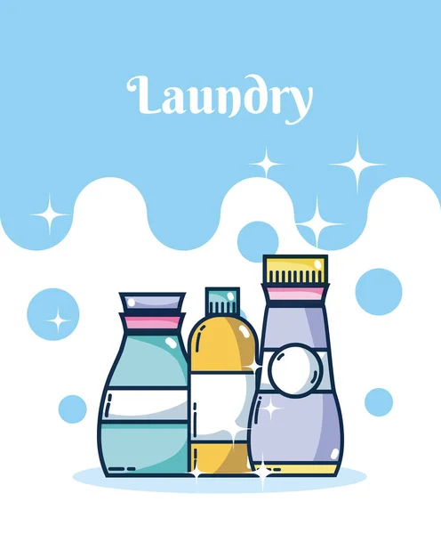 Botellas Detergente Concepto Lavandería Sobre Burbujas Fondo Vector Ilustración Diseño — Archivo Imágenes Vectoriales