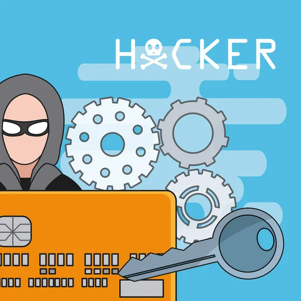Hacker Kreditní Kartou Klíčových Vektorové Ilustrace Grafický Design — Stockový vektor