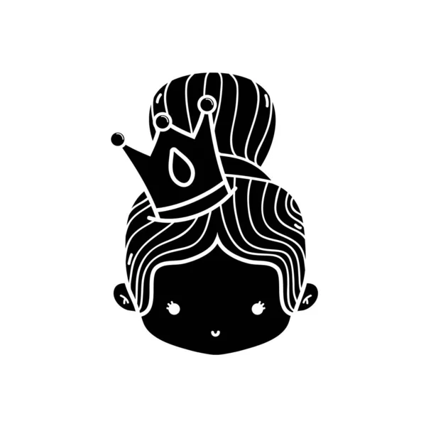 Контур Головы Девушки Короной Булочкой Вектор Волос Иллюстрация — стоковый вектор