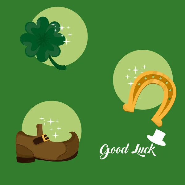 Good Luck Saint Patricks Day Symbols Vector Illustration Graphic Design — Stock Vector