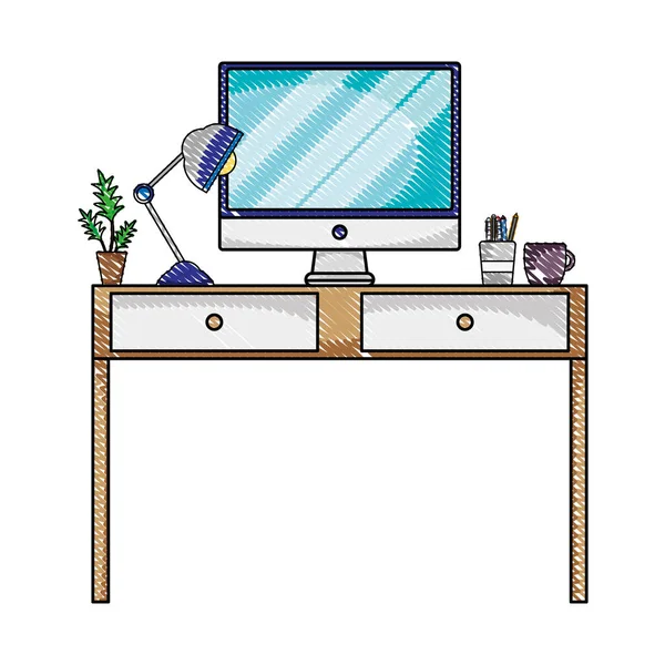 Grated Office Desk Lamp Computer Screen Vector Illustration — Stock Vector