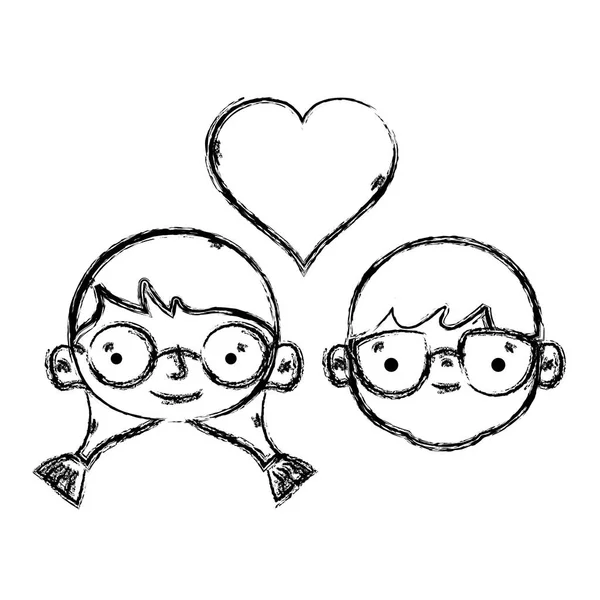 Figure Couple Head Together Heart Love Symbol Vector Illustration — Stock Vector
