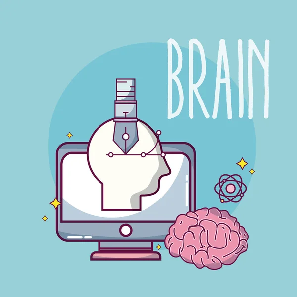 Cerebro Tecnología Concepto Dibujos Animados Vector Ilustración Diseño Gráfico — Vector de stock