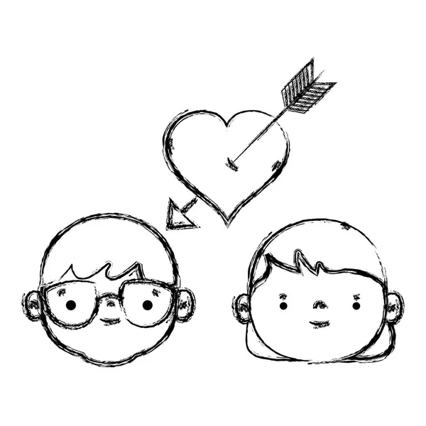 Figura Coppia Testa Insieme Con Cuore Amore Simbolo Vettore Illustrazione — Vettoriale Stock