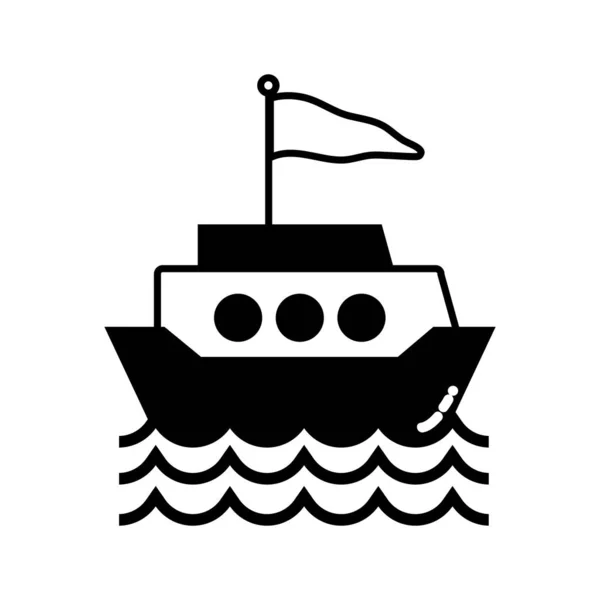 Konturschiffstransport Mit Flaggendesign Und Wellenvektorillustration — Stockvektor