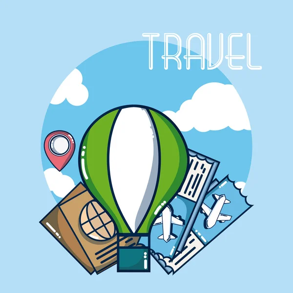 Montgolfières Avec Billets Avion Passeports Illustration Vectorielle Graphisme — Image vectorielle