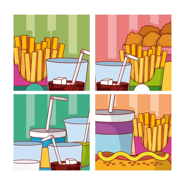 一套快餐和饮料向量插图平面设计 — 图库矢量图片