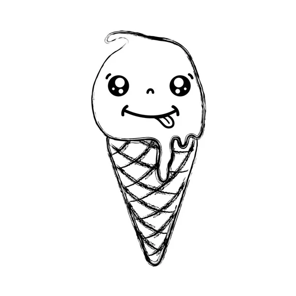 Şekil Komik Dondurmalar Kawaii Kornet Vektör Çizim Ile — Stok Vektör