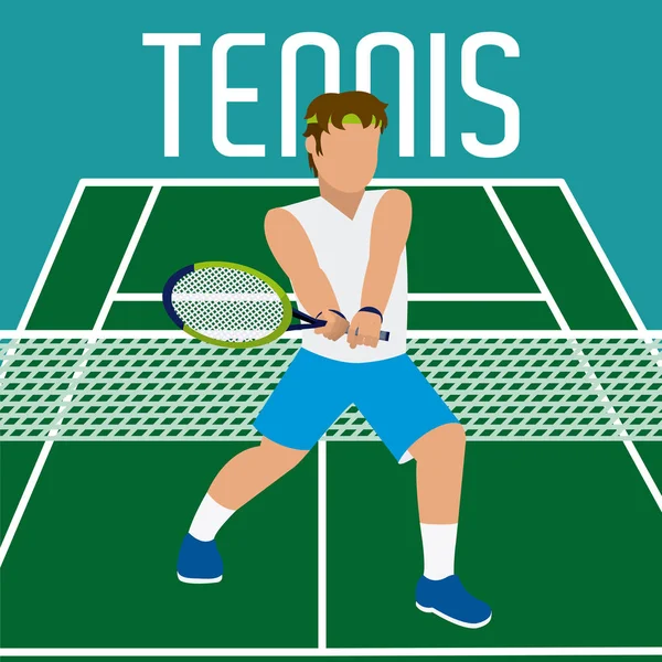 Tennisspieler Startet Ball Auf Feld Cartoon Vektor Illustration Grafik Design — Stockvektor