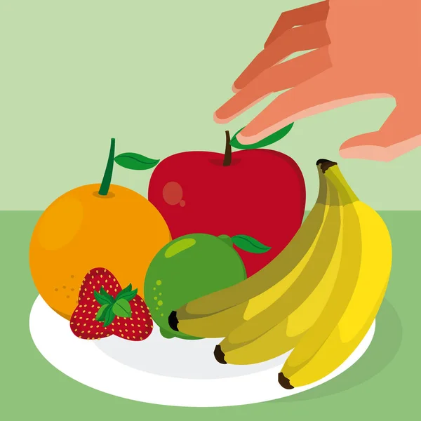 Kézzel Megragadta Gyümölcsök Étel Vektoros Illusztráció Grafikus Desig — Stock Vector