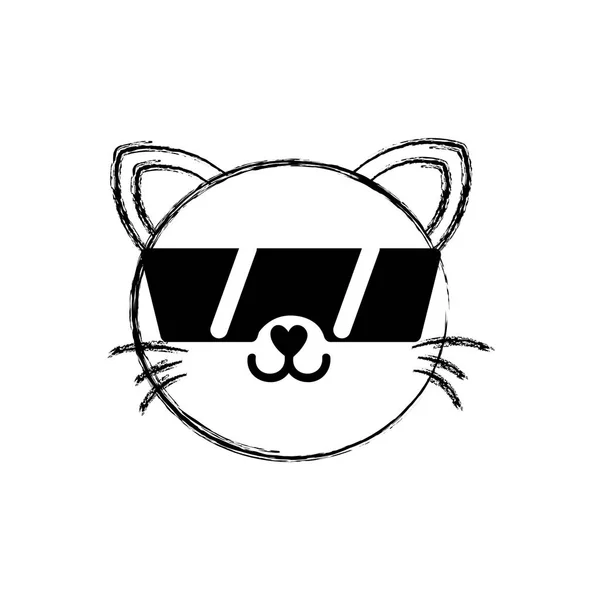 Figura Feliz Gato Cabeça Bonito Animal Com Óculos Sol Vetor — Vetor de Stock