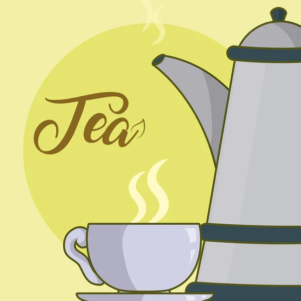 Τσάι Κύπελλο Και Βραστήρα Διανυσματικά Εικονογράφηση Γραφικών — Διανυσματικό Αρχείο