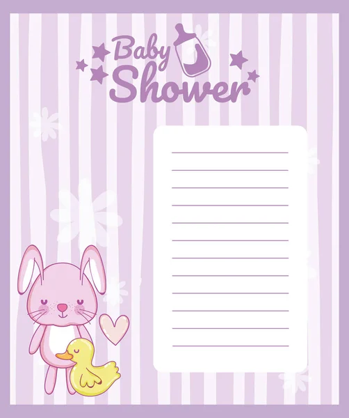 かわいい動物漫画ベクトル イラスト デザインで赤ちゃんシャワー白紙のメモのカード — ストックベクタ
