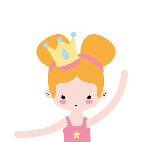 Chica Practica Ballet Con Dos Bollos Pelo Corona Vector Ilustración — Vector de stock