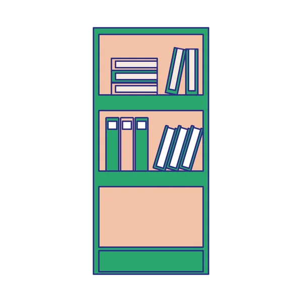 Vollfarbiges Bücherregal Mit Büchern Und Ordnerdokumenten Vektorillustration — Stockvektor