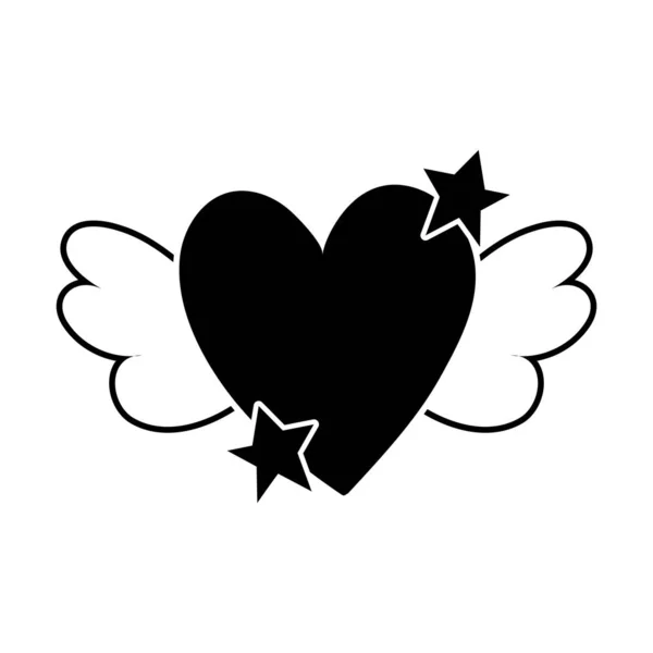 contour love heart with wings and stars design vector illustration