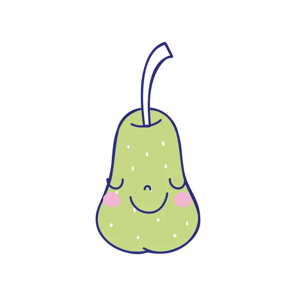 Pleine Couleur Heureux Poire Fruit Tendre Kawaii Vecteur Illustration — Image vectorielle