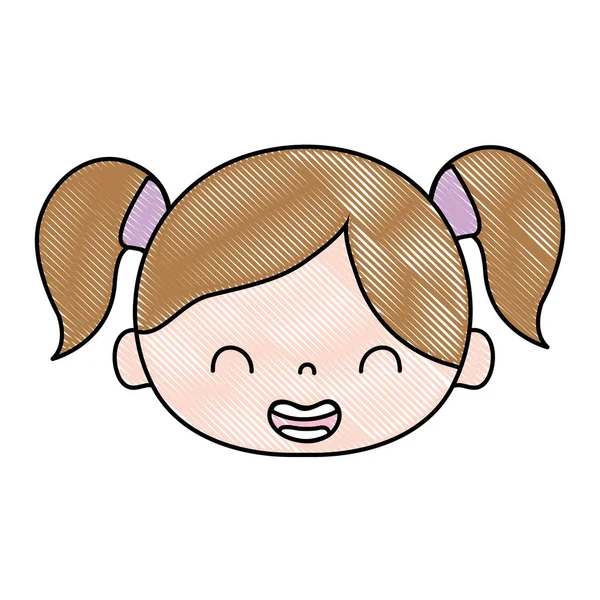 Rallado Sonrisa Chica Cabeza Con Dos Colas Pelo Vector Ilustración — Archivo Imágenes Vectoriales