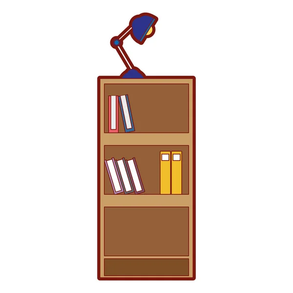 Lijn Kleur Onderwijs Boekenkast Met Boeken Desk Lamp Vectorillustratie — Stockvector