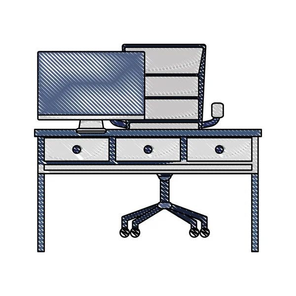 Meja Kantor Parut Dengan Laci Dan Gambar Vektor Layar Komputer - Stok Vektor