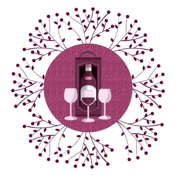 Vin Symbole Rond Avec Branches Raisin Illustration Vectorielle Graphisme — Image vectorielle