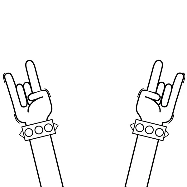 Linha Mãos Para Cima Com Pulseira Rock Símbolo Vetor Ilustração — Vetor de Stock